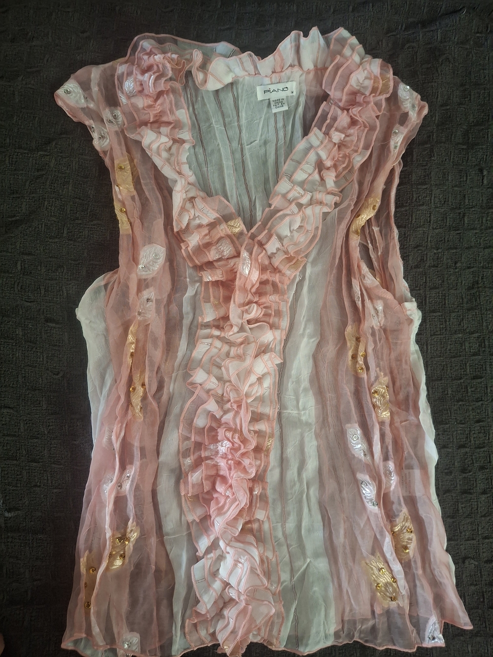 Piazza Sempione Pink Ruffled Sheer Sleeveless Top